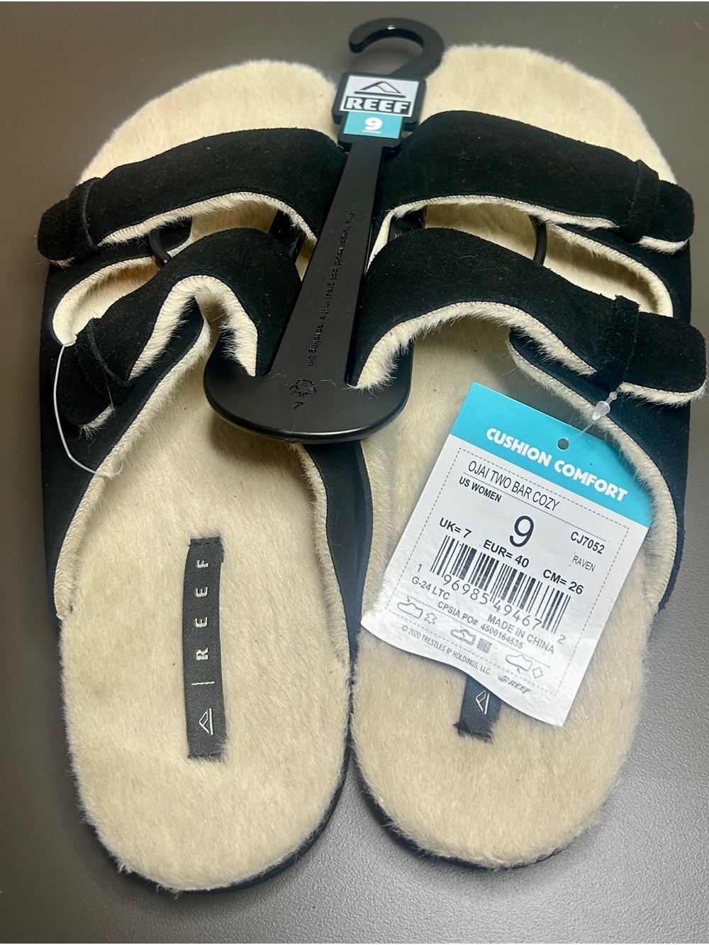 NWT REEF Ojai Two Bar Cozy Sandals - Women's Size 9  Black/Cream Slide